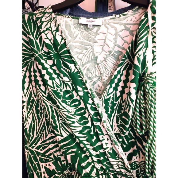 Suncoo Paris Robe Cotty Green Dress Floral Leaf Pattern Boho Beach (2-4) S - Picture 6 of 7